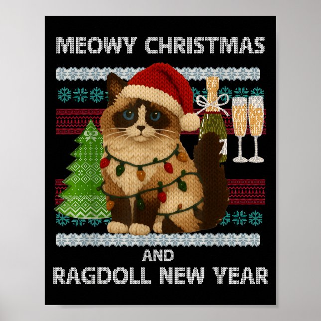 Affiche Meowy Christmas Funny Ragdoll Cat Santa Hat Ugly S (Devant)
