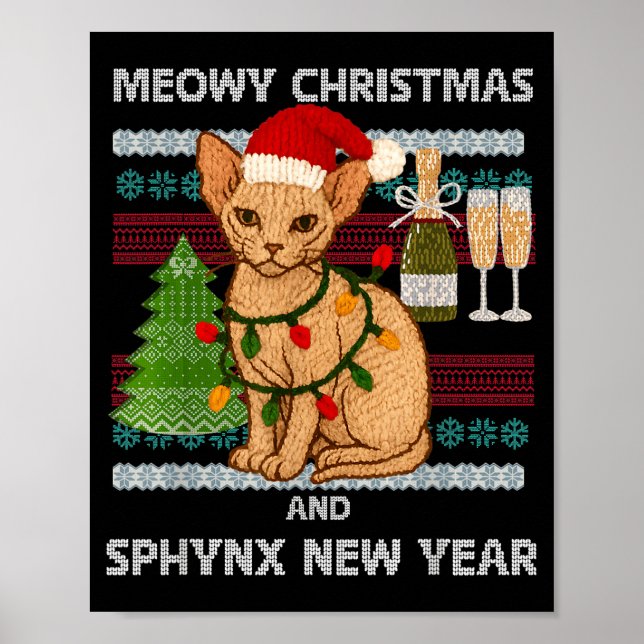 Affiche Meowy Christmas Funny Sphynx Cat Santa Hat Ugly Sw (Devant)