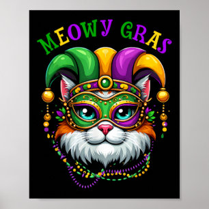 Affiche Meowy Mardi Gras Funny Nola Propriétaire Amoureux