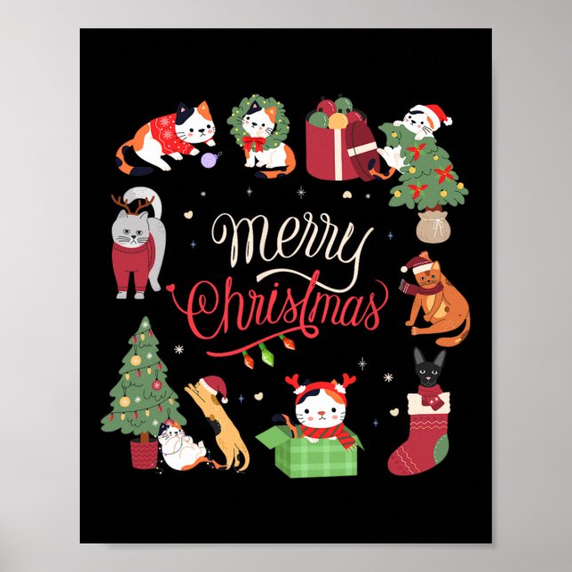 Affiche Meowy Noël Chat de Noël Filles de Noël Garçons Fun (Devant)