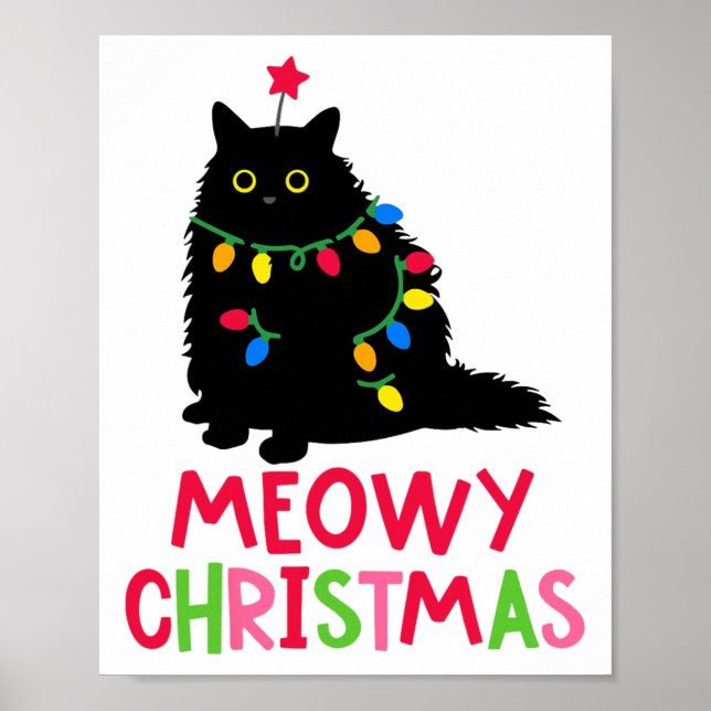 Affiche Meowy Noël Chat Merry Catmas Funny Chats Famille (Devant)