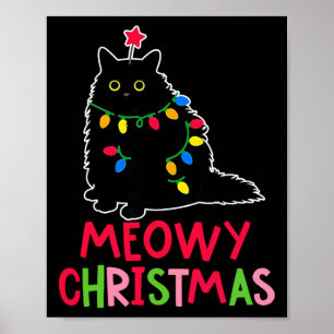 Affiche Meowy Noël Xmas Lumières Chat Noir Pyjama Fami