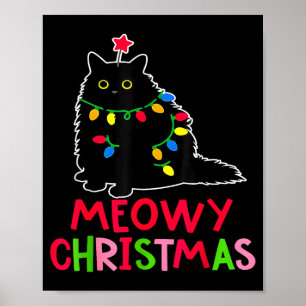 Affiche Meowy Noël Xmas Lumières Chaussons Chat Noir Fami