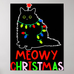Affiche Meowy Noël Xmas Lumières Pyjama Chat Noir Todd
