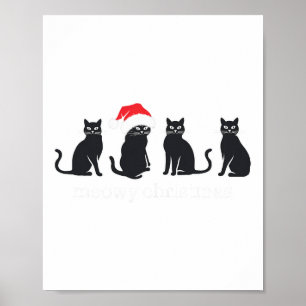 Affiche Meowys Noël Chat Noir Chapeaux de Père Noël Présen