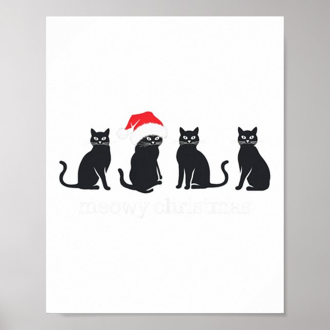 Affiche Meowys Noël Chat Noir Chapeaux de Père Noël Présen (Devant)