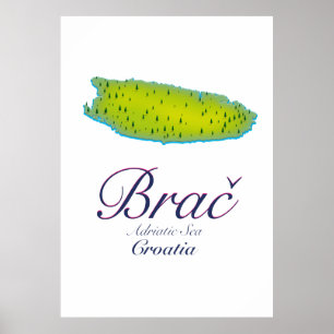 Affiche Mer Adriatique de Brač, Croatie carte
