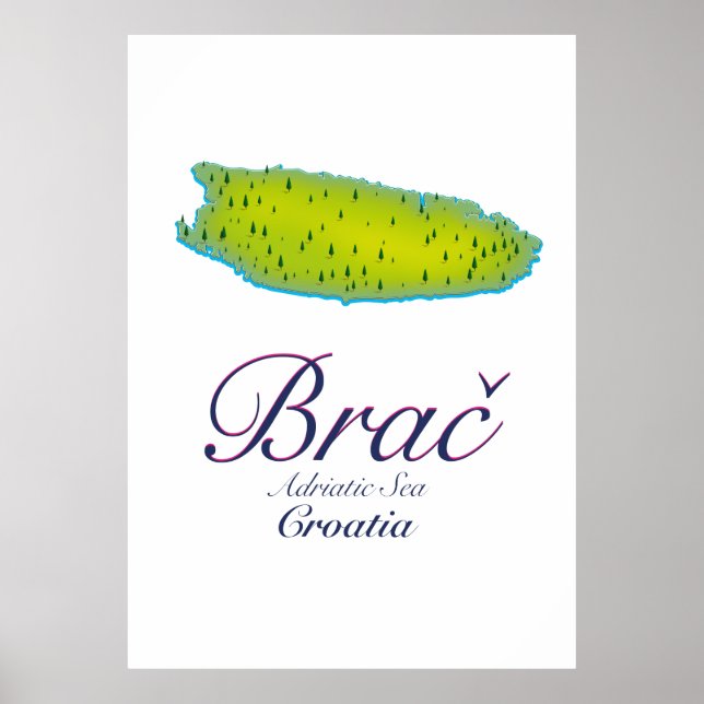 Affiche Mer Adriatique de Brač, Croatie carte (Devant)