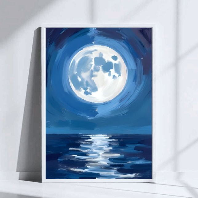 Affiche Mer baignée de lune | Réflexion aquarelle de la nu (Créateur téléchargé)