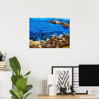 Affiche Mer bleue et rivage rocheux style Van Gogh