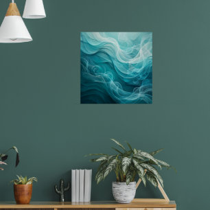 Affiche Mer Ciel Bleu Sarcelle Tourbillonnant Rêveur
