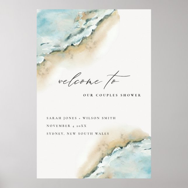 Affiche Mer Côtière Vague Sable Plage Couples Douche Bienv (Devant)