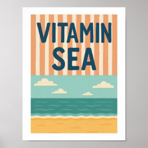 Affiche Mer de vitamine Rétro Typographie de plage Pun côt
