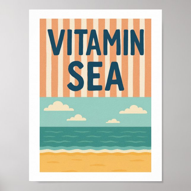 Affiche Mer de vitamine Rétro Typographie de plage Pun côt (Devant)