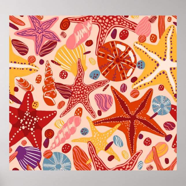 Affiche Mer d'été scandinave : Starfish Motif (Devant)