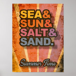 Affiche Mer et Soleil et Sel et Sable Temps d'été Vintage