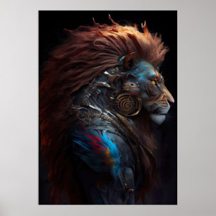 Affiche Mer-Lion - Blue Fins Feathers Weirdcore SteamPunk
