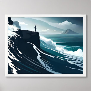 Affiche mer peinture grande vague tempête nuit sombre fala