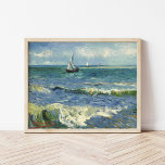 Affiche Mer | Vincent van Gogh<br><div class="desc">Paysage marin près des Saintes-Maries-de-la-Mer (1888) par l'artiste post-impressionniste néerlandais Vincent Van Gogh. L'oeuvre d'origine est une peinture marine sur toile représentant un bateau sur un océan bleu abstrait. Utilisez les outils de conception pour ajouter du texte personnalisé ou personnaliser l'image.</div>