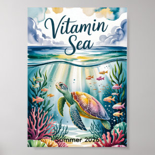 Affiche Mer vitaminée Aquarelle Tortue de mer Sous l'eau C