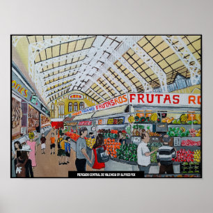 Affiche Mercado Central de Valencia Peinture d'Alfred Fox