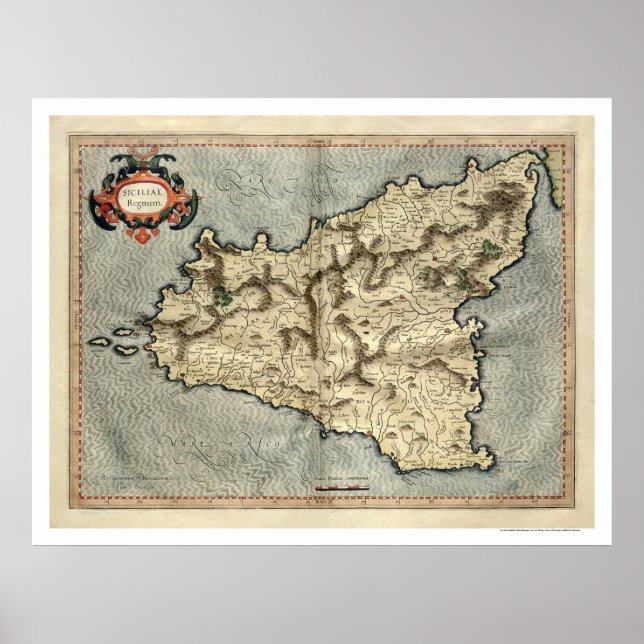 Affiche Mercator Sicile Carte précoce 1595 (Devant)