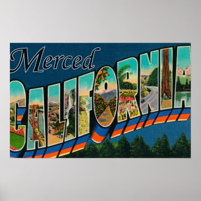 Affiche Merced, California - Large Letter Scenes (Devant)