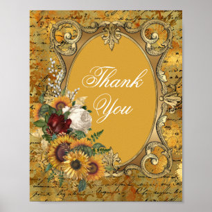 Affiche Merci à cadre de tournesol Vintage