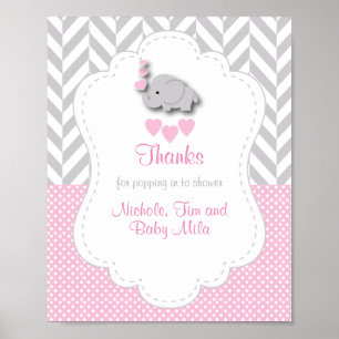 Affiche Merci Baby shower rose, gris blanc