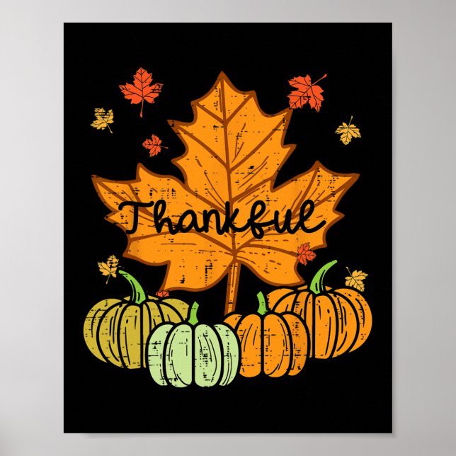 Affiche Merci Citrouille feuille mignon Thanksgiving Fall  (Devant)