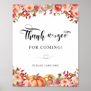 Affiche Merci Citrouille floral et orange pour venir
