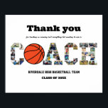 Affiche Merci Coach Basketball Team Photo Collage<br><div class="desc">Collage photo de l'entraîneur de basket-ball personnalisé pour la retraite des entraîneurs, la fête de fin de saison et l'appréciation de la nuit supérieure. Ce cadeau photo personnalisable est également parfait comme un appart-gardiste pour entraîneur sportif. Ce modèle personnalisé est un cadeau d'adieu unique et significatif qui capture les moments...</div>