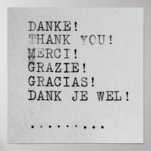 Affiche Merci, Danke, Grazie, Gracias