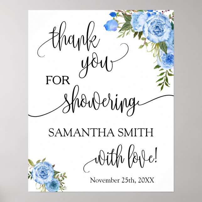 Affiche Merci d'avoir douché la mariée à venir Blue floral (Devant)
