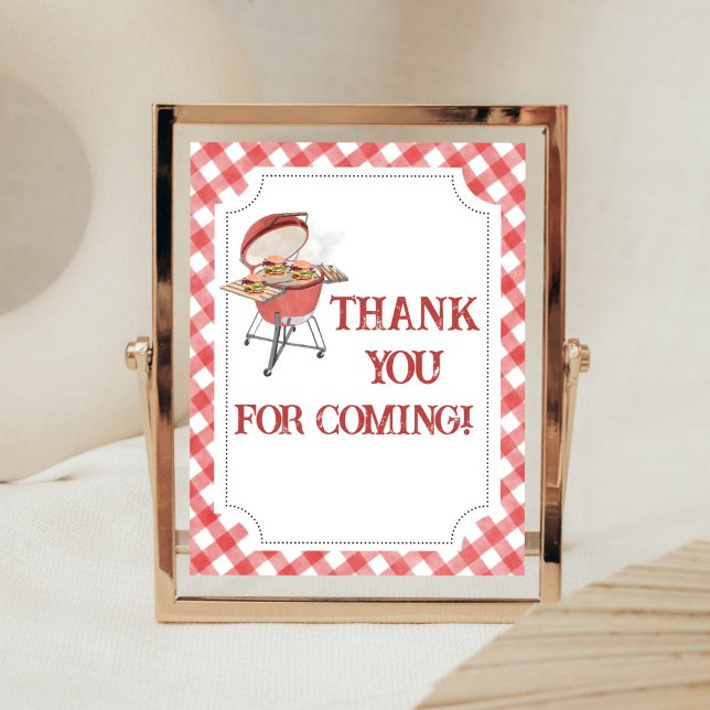 Affiche Merci de Baby shower BBQ Red Burger pour venir (Backyard BBQ Baby Shower Thank You for Coming Sign)