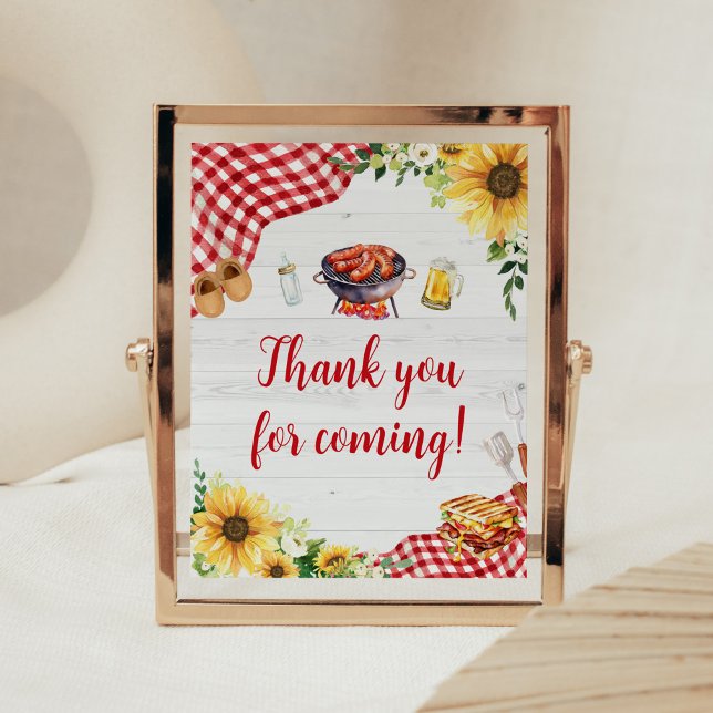 Affiche Merci de Baby shower BBQ tournesol pour venir (Backyard Picnic Baby Shower Thank you for Coming Sign)