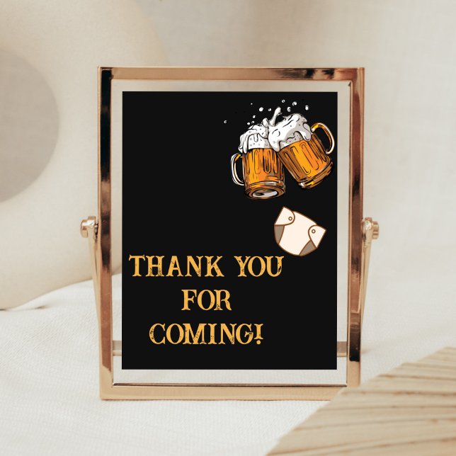 Affiche Merci de Baby shower Bière et Diapers pour venir (Brewing Diaper Party Baby Shower Thank You for Coming Sign)