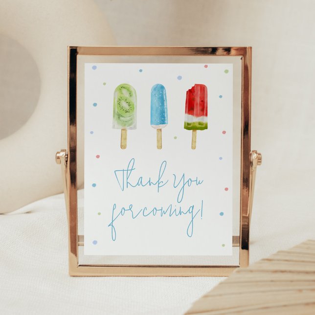 Affiche Merci de Baby shower Blue Popsicle à venir (Ready to Pop Baby Shower Thank you for Coming Sign)