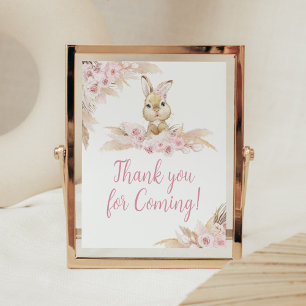 Affiche Merci de Baby shower de Bunny Boho rose pour venir