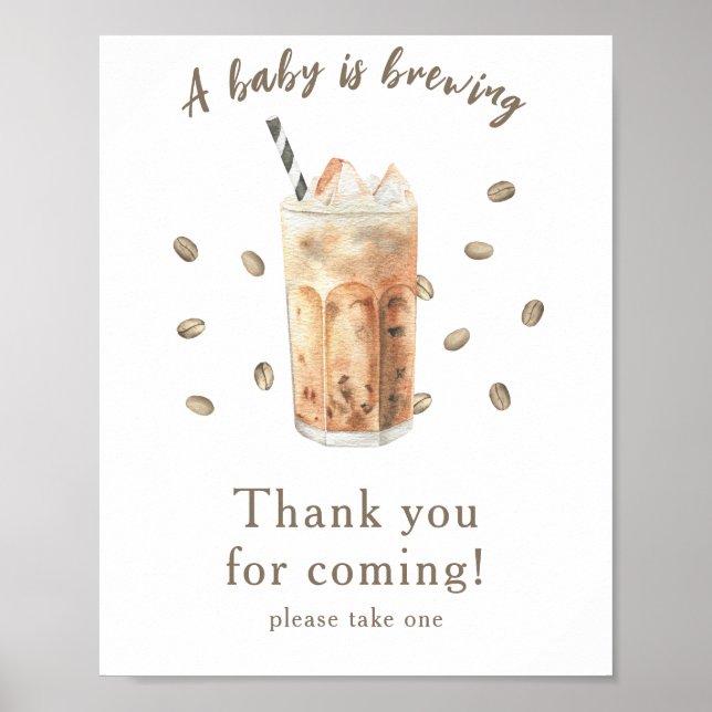 Affiche Merci de baby shower de café glacé pour venir (Devant)