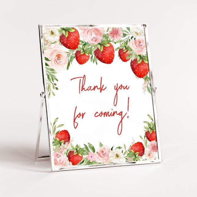Affiche Merci de Baby shower de fraise pour venir (Pink Floral Strawberry Baby Shower Thank you for Coming Sign)
