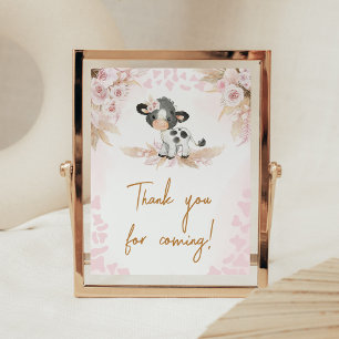 Affiche Merci de Baby shower de la vache rose pour venir