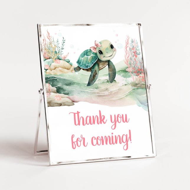 Affiche Merci de Baby shower de tortue de mer pour les fil (A Little Hatching Is On the Way Baby Shower Thank you for Coming Sign)