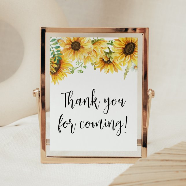 Affiche Merci de Baby shower de tournesol à venir (Sunflower Girl Baby Shower Thank you for Coming Sign)