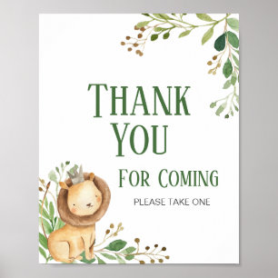 Affiche Merci de Baby shower Lion vert pour venir