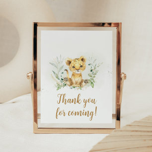 Affiche Merci de Baby shower Lion vert pour venir