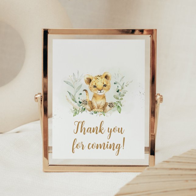 Affiche Merci de Baby shower Lion vert pour venir (Gender Neutral Lion Jungle Baby Shower Thank you for Coming SIgn)