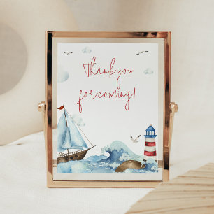 Affiche Merci de Baby shower marin bleu rouge pour venir