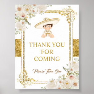 Affiche Merci de baptême de garçon Fiesta d'or mexicaine