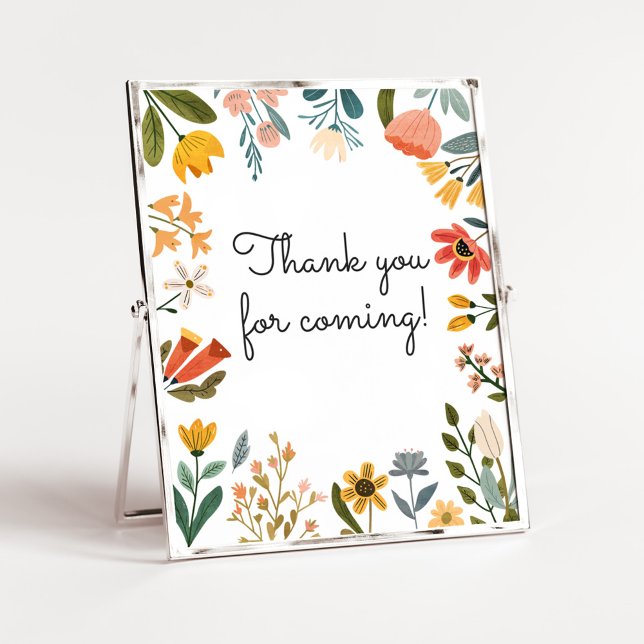 Affiche Merci de Fleur sauvage botanique brillant pour ven (Botanical Bright Wildflower Baby Shower Thank you for Coming Sign
)